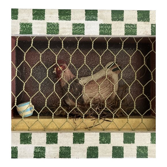 Rustic Farmhouse Shadow Box Wall Art – Chicken Coop with Hen & Checkered - Picture 2 of 5
